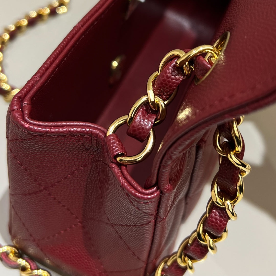 CH MINI CLASSIC HANDBAG 20 Small Grained Calfskin Red Wine Color