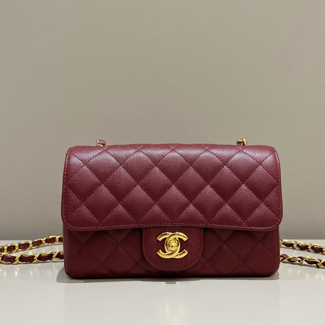 CH MINI CLASSIC HANDBAG 20 Small Grained Calfskin Red Wine Color