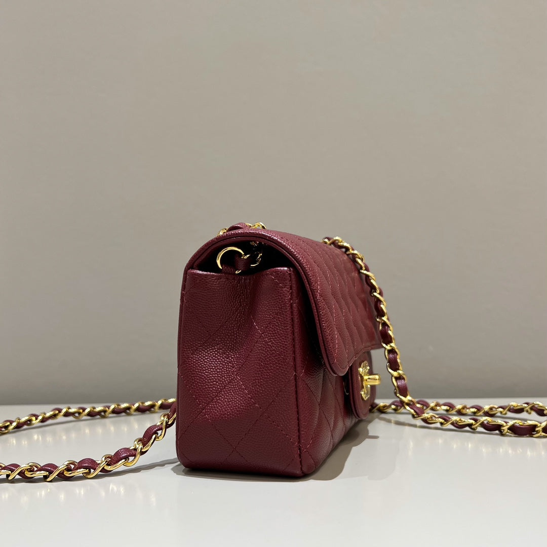 CH MINI CLASSIC HANDBAG 20 Small Grained Calfskin Red Wine Color