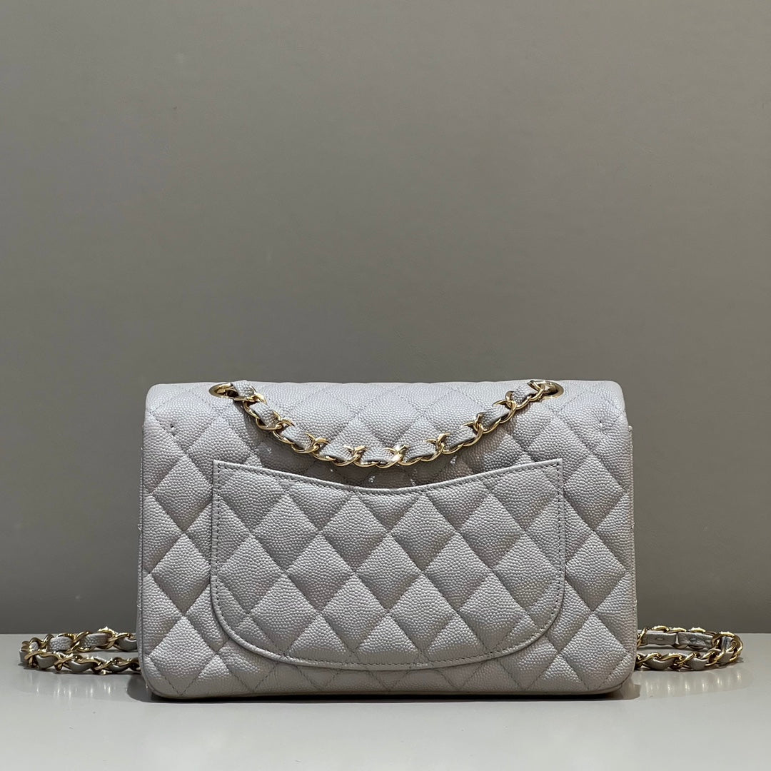 CH SMALL CLASSIC HANDBAG 23 Small Grained Calfskin Elephant Gray