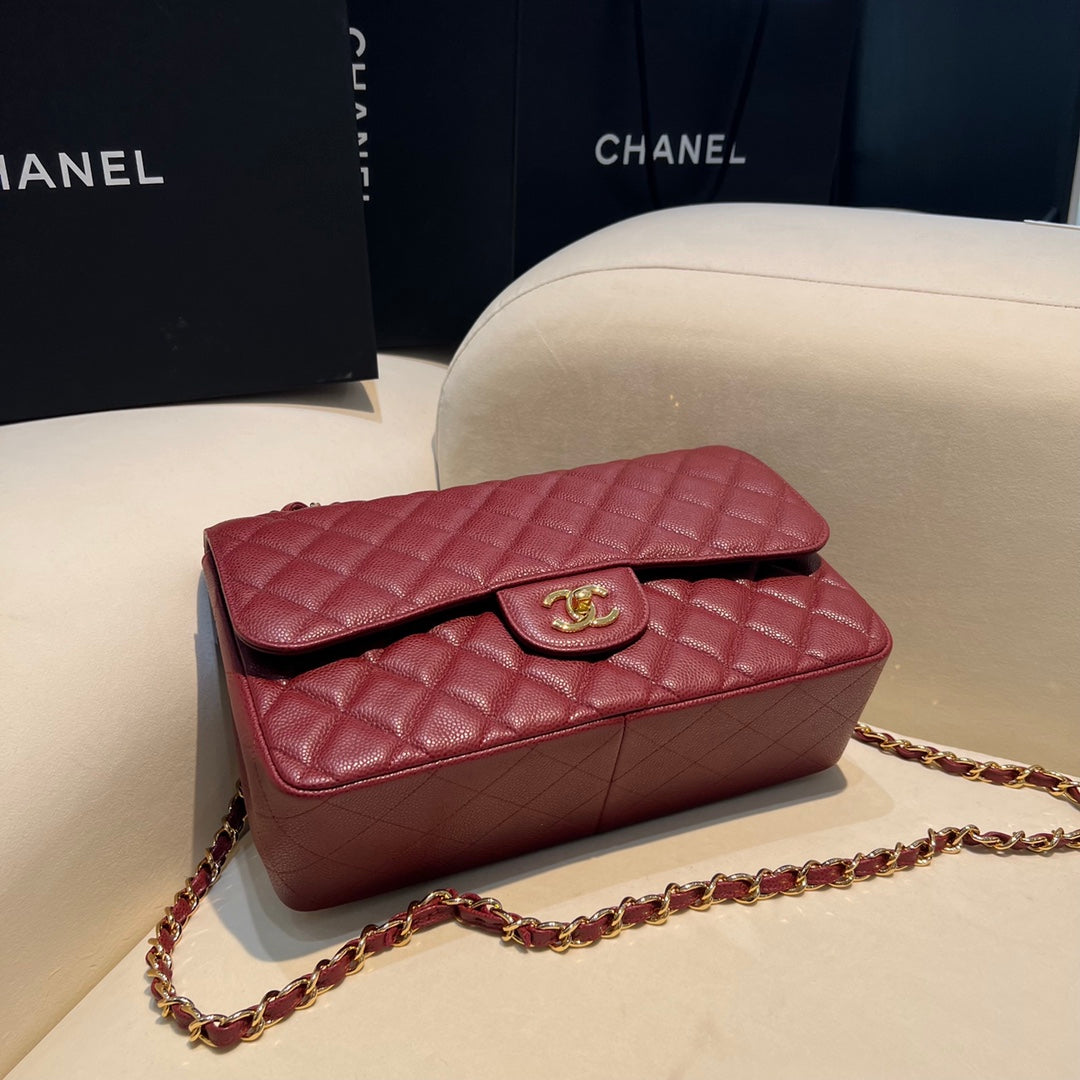 CH LARGE CLASSIC HANDBAG 30 Grained Calfskin Red Wine Color