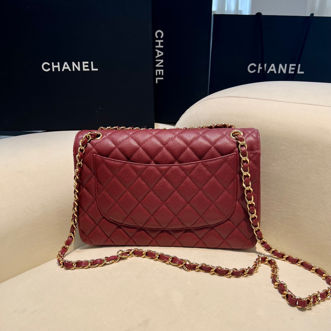 CH LARGE CLASSIC HANDBAG 30 Grained Calfskin Red Wine Color