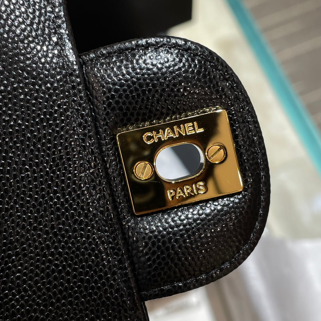 CH MINI CLASSIC HANDBAG 20 Small Grained Calfskin V Pattern Black