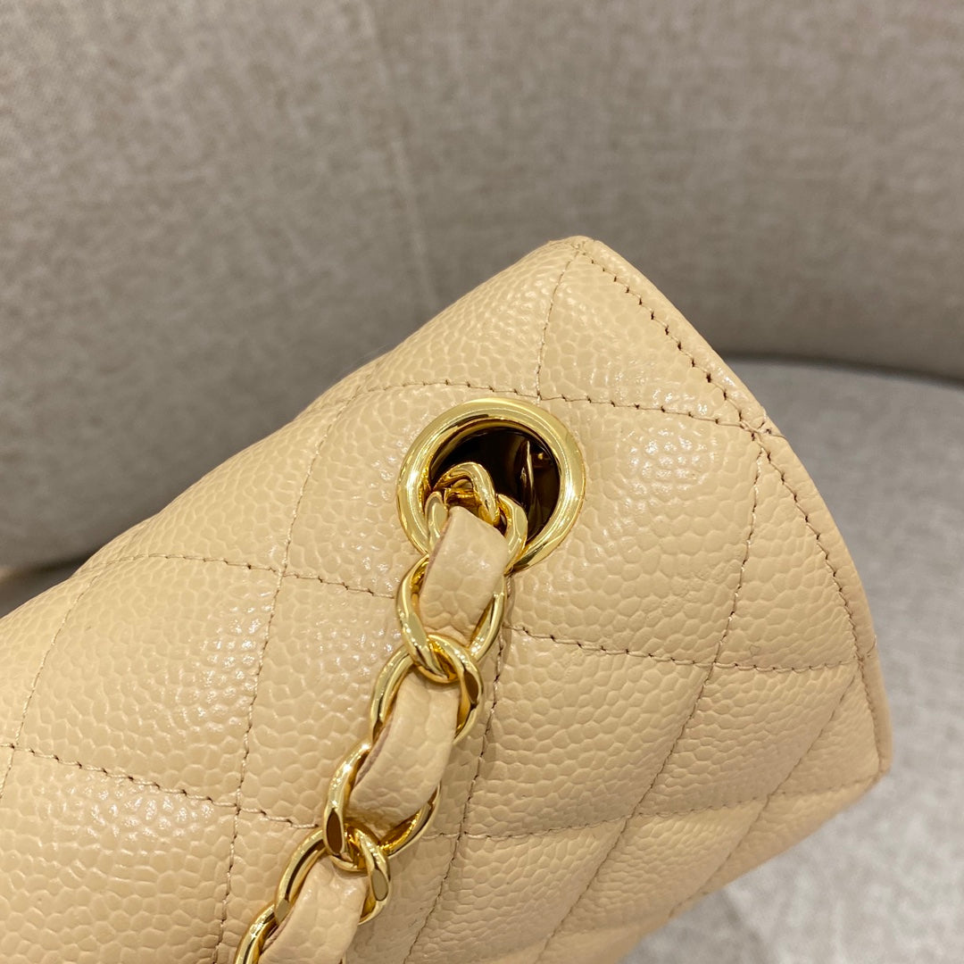 CH MINI CLASSIC HANDBAG 20 Grained Calfskin Apricot