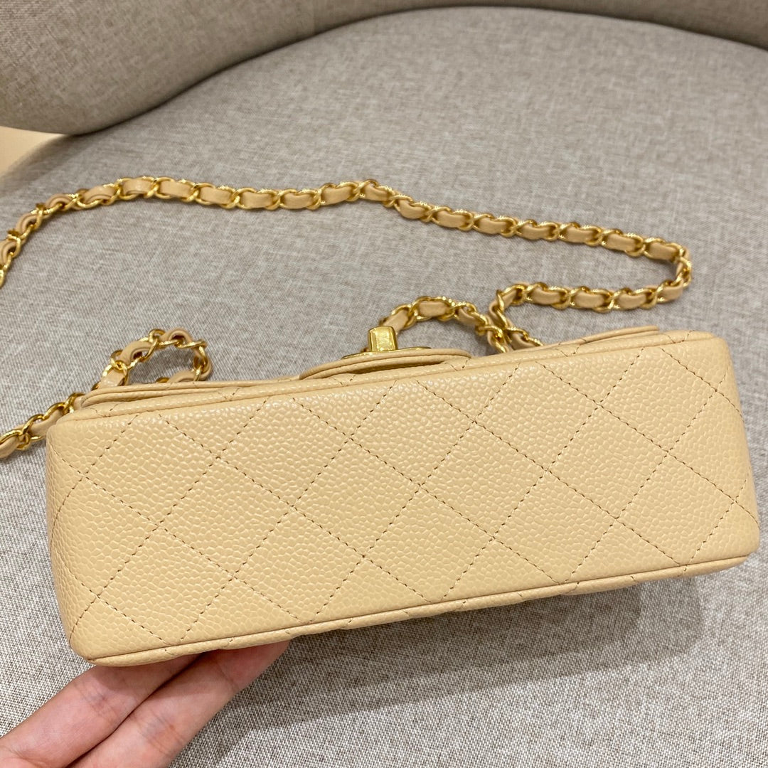 CH MINI CLASSIC HANDBAG 20 Grained Calfskin Apricot