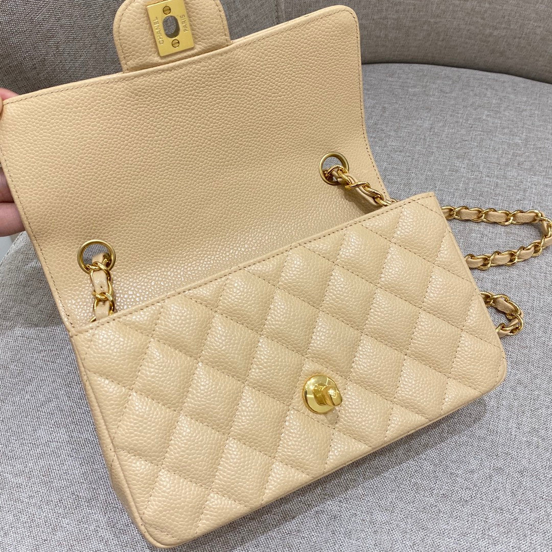 CH MINI CLASSIC HANDBAG 20 Grained Calfskin Apricot
