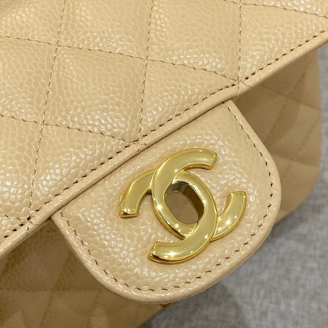 CH MINI CLASSIC HANDBAG 20 Grained Calfskin Apricot