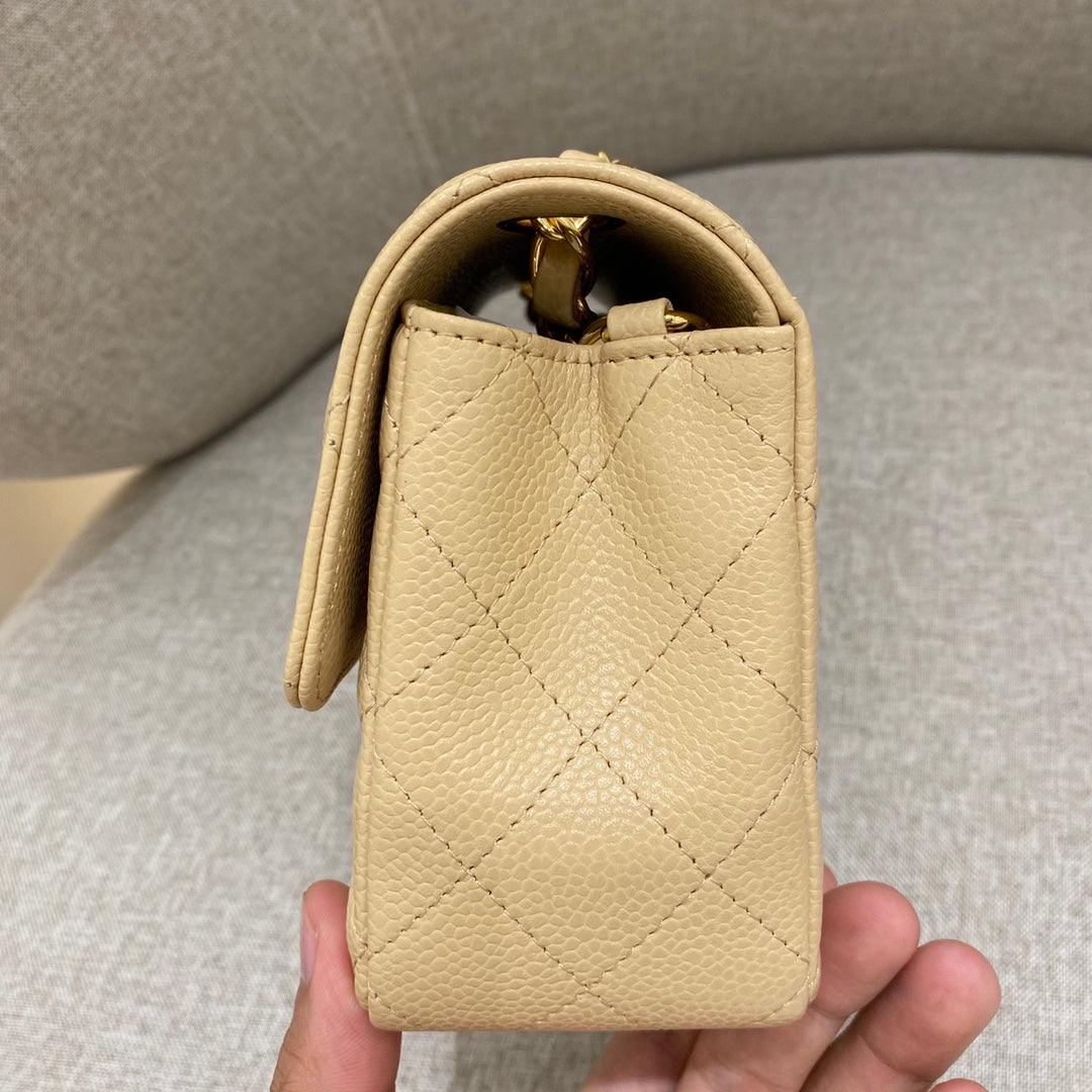 CH MINI CLASSIC HANDBAG 20 Grained Calfskin Apricot