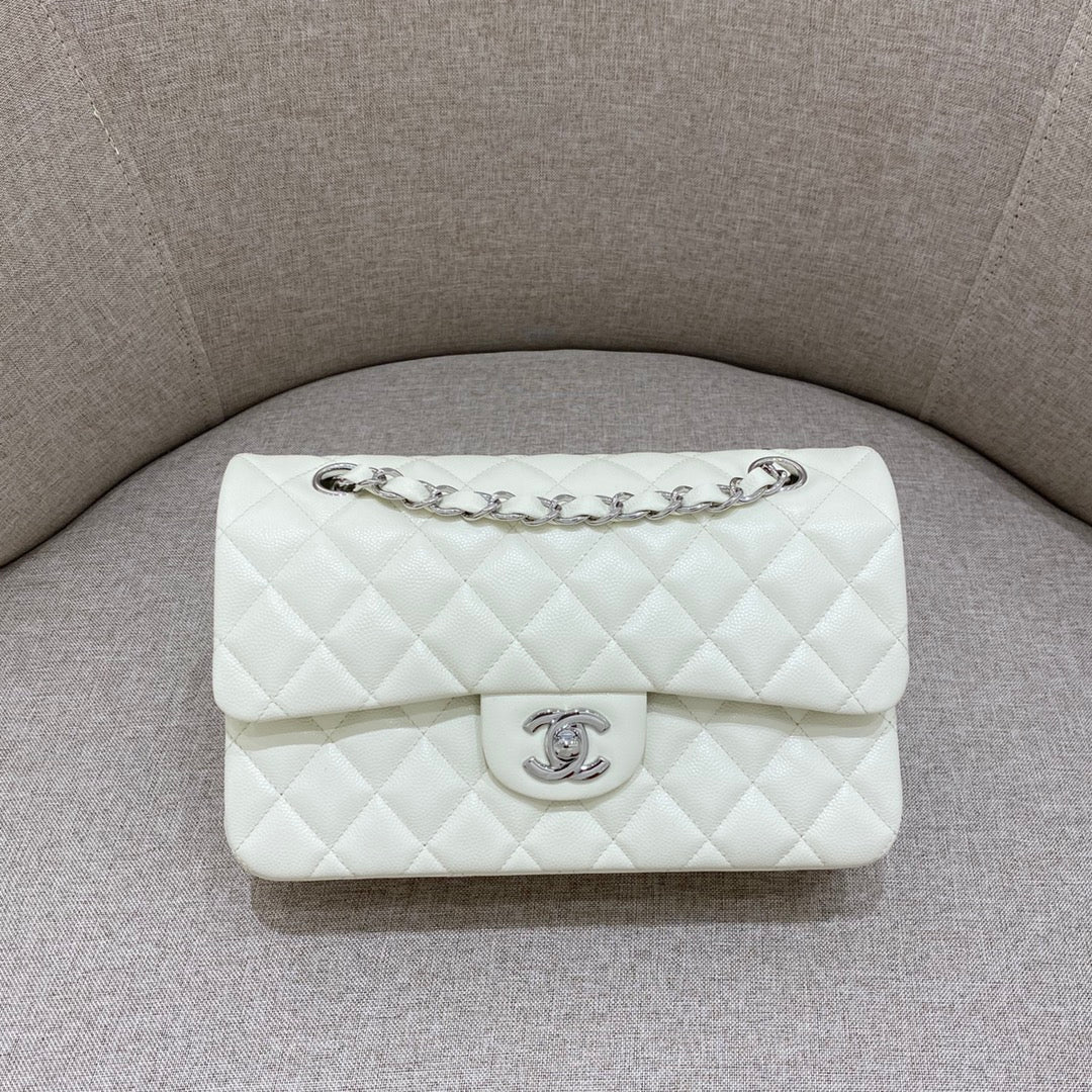 CH SMALL CLASSIC HANDBAG 23 Small Grained Calfskin Ivory White