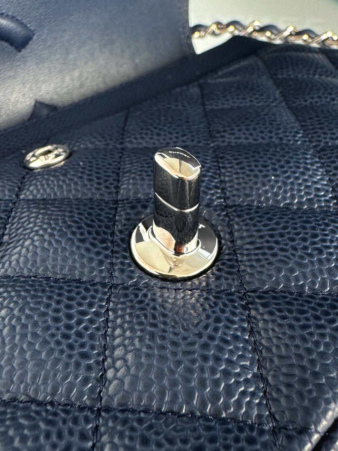 CH CLASSIC 11.12 HANDBAG 25.5 Grained Calfskin Navy Blue