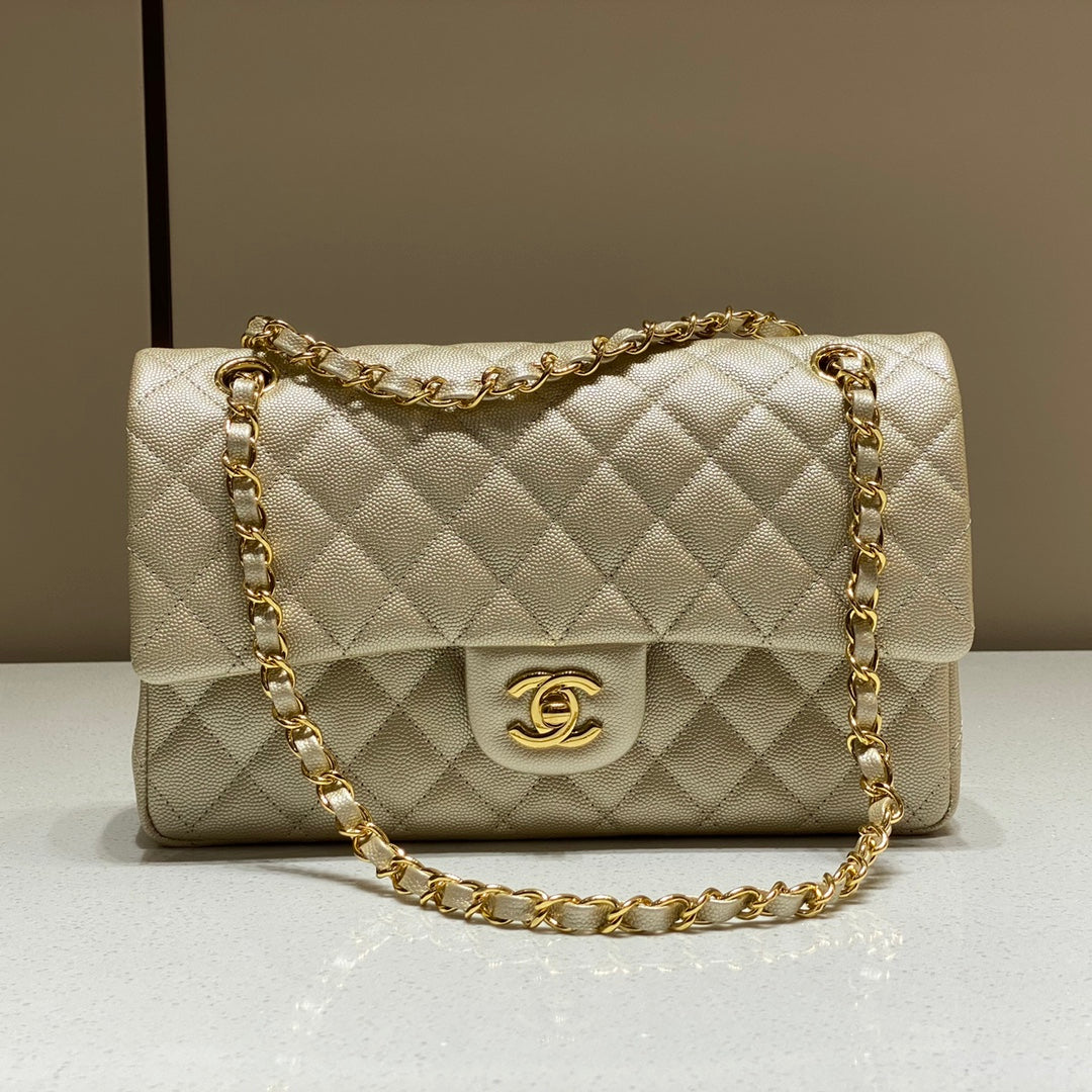 CH CLASSIC 11.12 HANDBAG 25.5 Small Grained Calfskin Champagne Gold