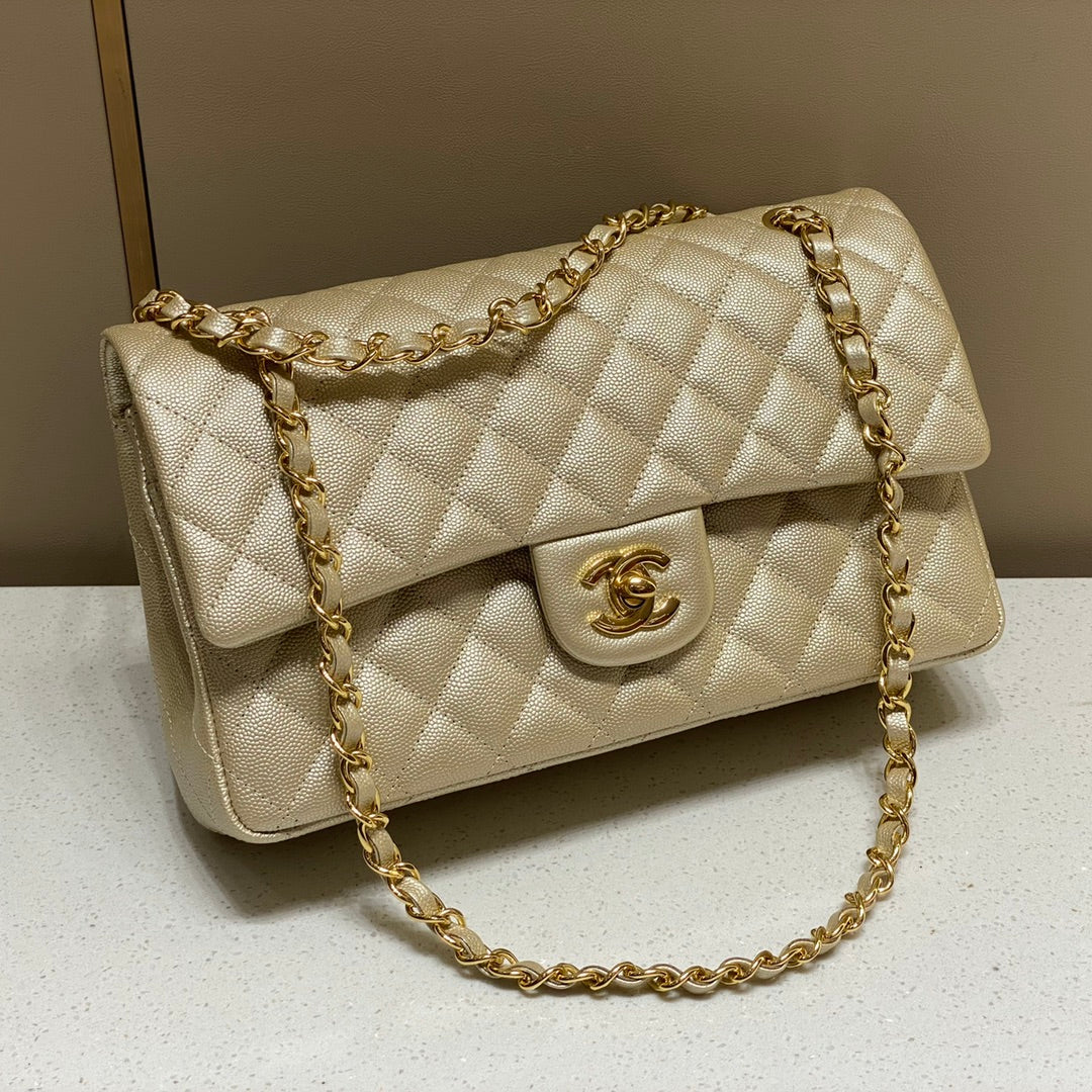 CH CLASSIC 11.12 HANDBAG 25.5 Small Grained Calfskin Champagne Gold