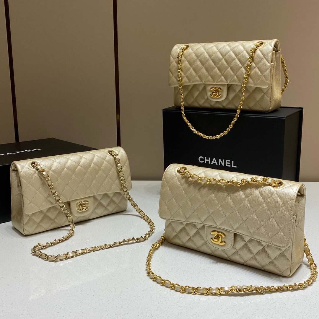 CH CLASSIC 11.12 HANDBAG 25.5 Small Grained Calfskin Champagne Gold