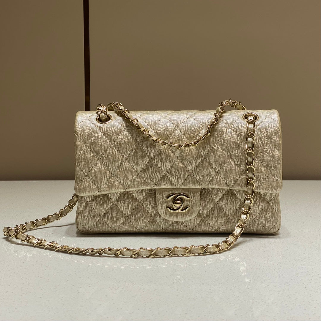 CH CLASSIC 11.12 HANDBAG 25.5 Small Grained Calfskin Champagne Gold