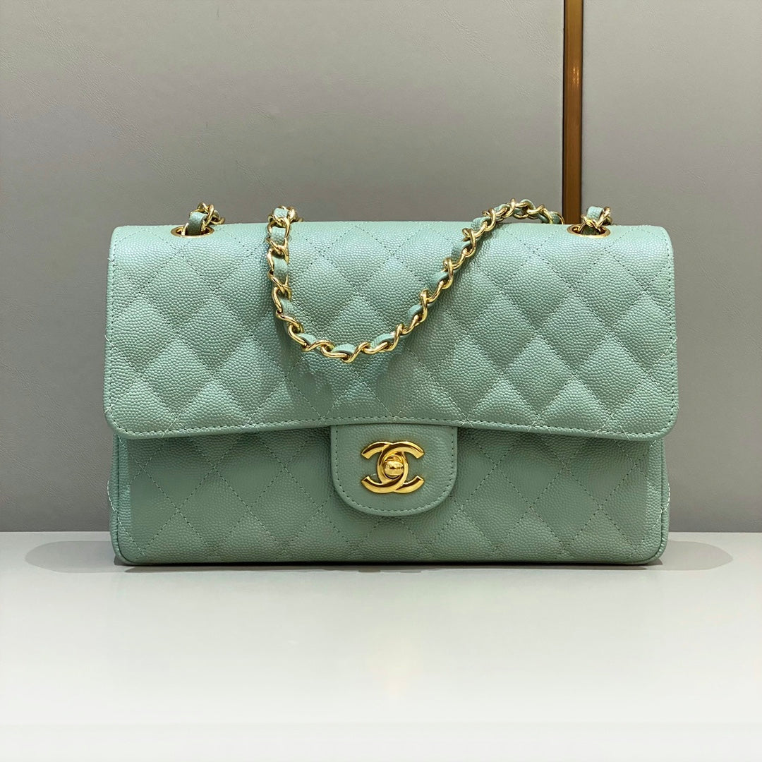 CH CLASSIC 11.12 HANDBAG 25.5 Small Grained Calfskin Matcha Green
