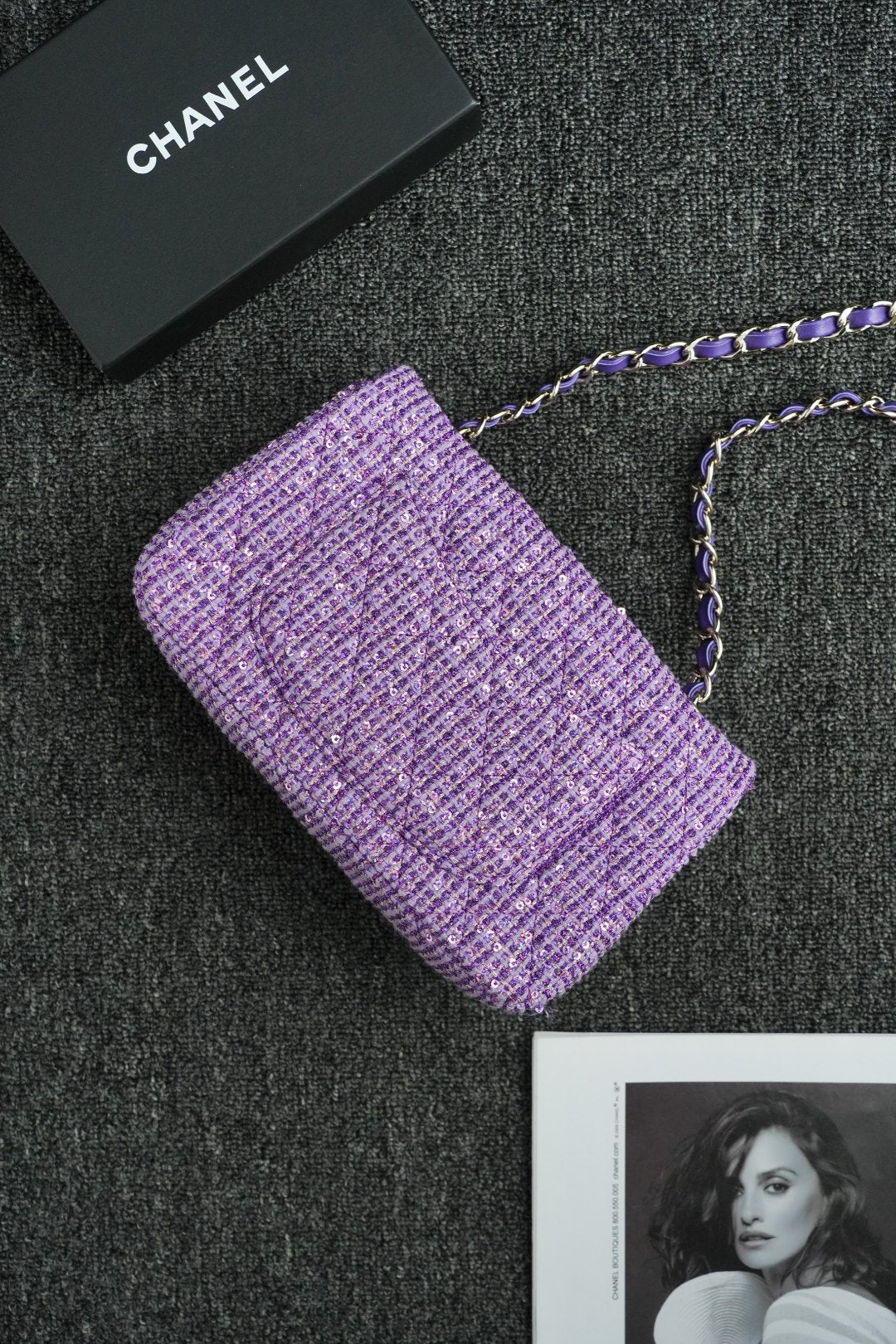 CH MINI CLASSIC HANDBAG 20 Cotton & Wool Tweed Purple