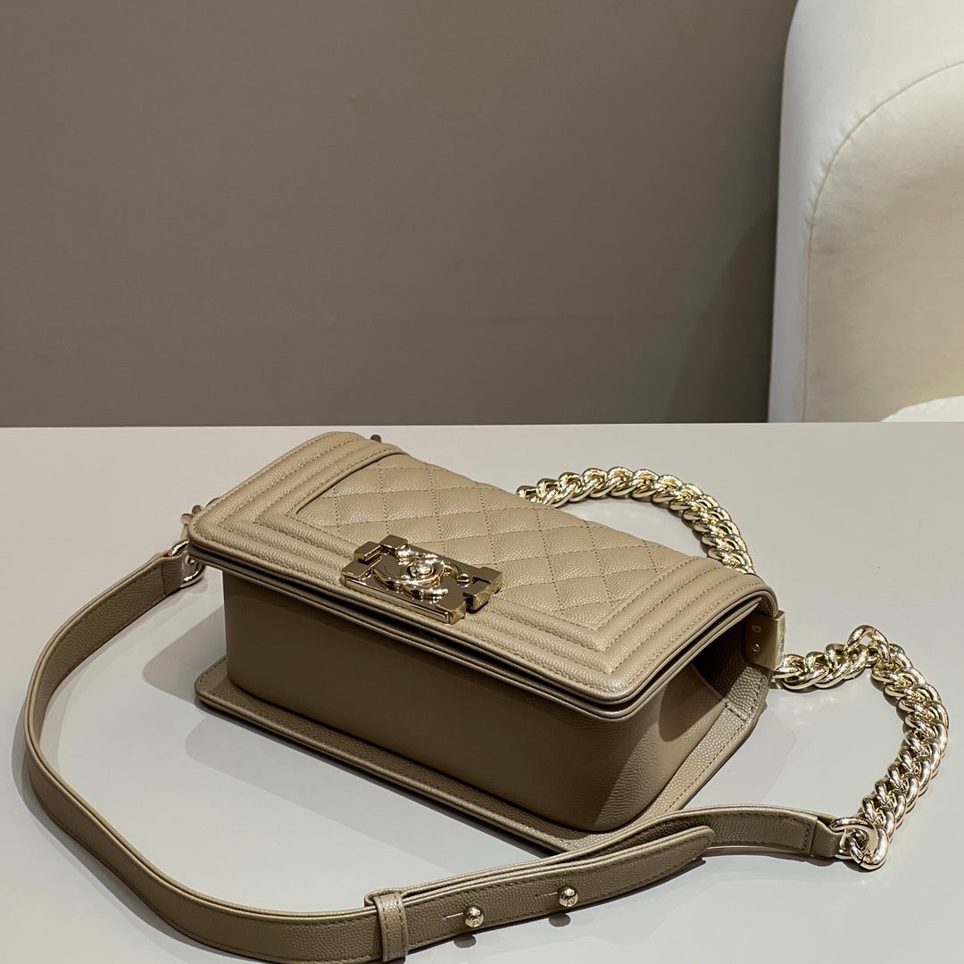 CH SMALL BOY HANDBAG 20 Small Grained Calfskin Chai (Teas)