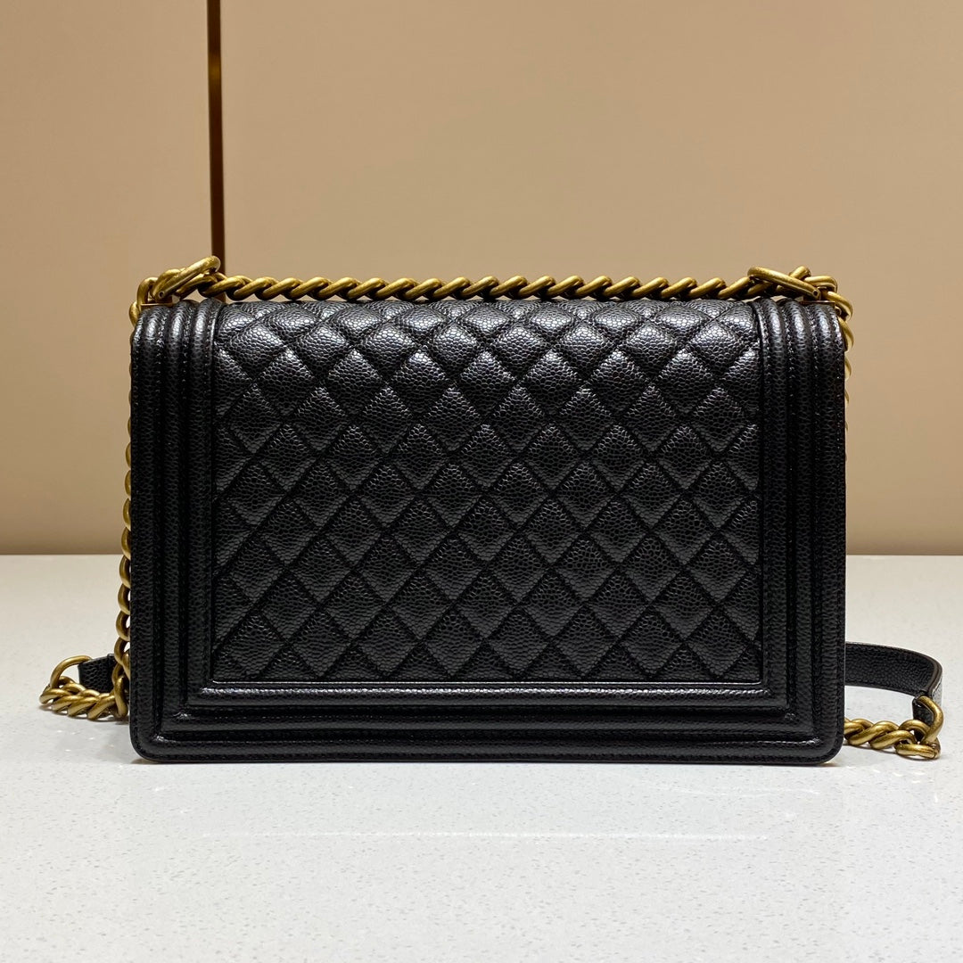 CH LARGE BOY HANDBAG 28 Grained Calfskin Black