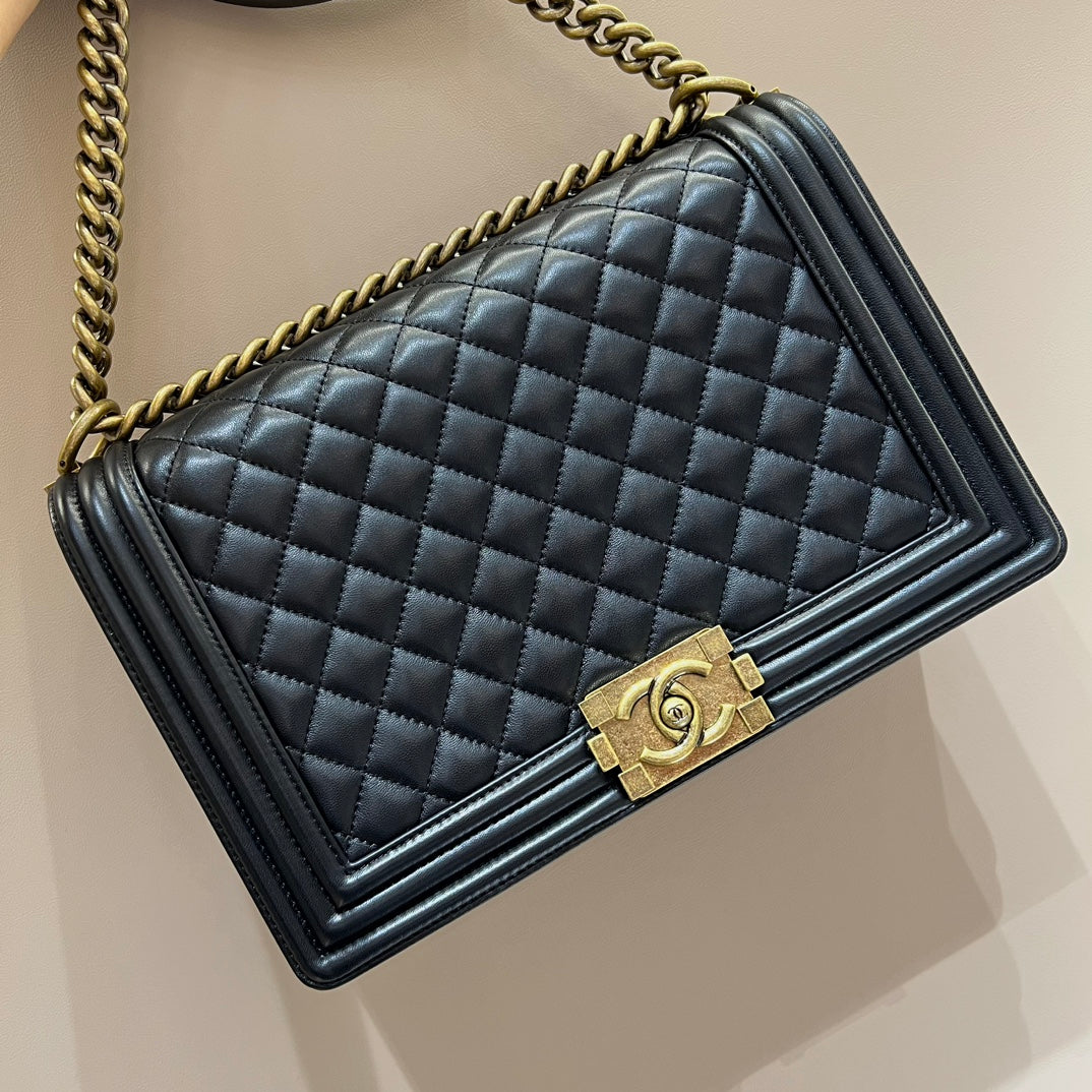 CH LARGE BOY HANDBAG 28 Lambskin Black