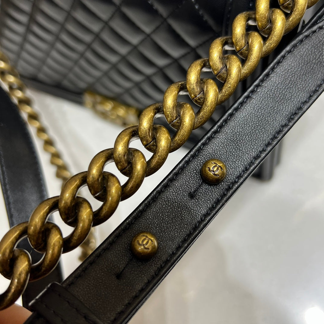 CH LARGE BOY HANDBAG 28 Lambskin Black