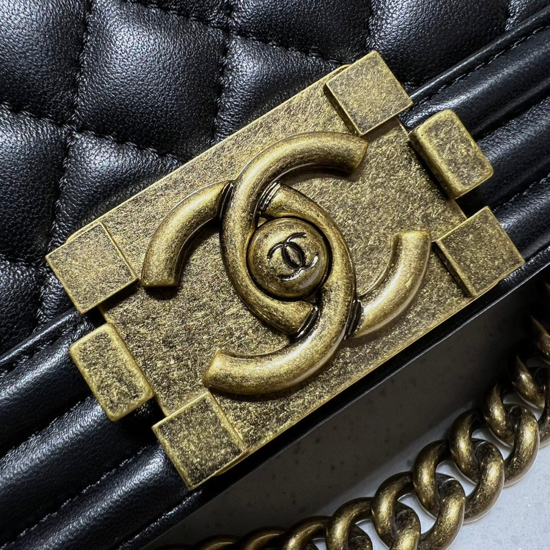 CH LARGE BOY HANDBAG 28 Lambskin Black