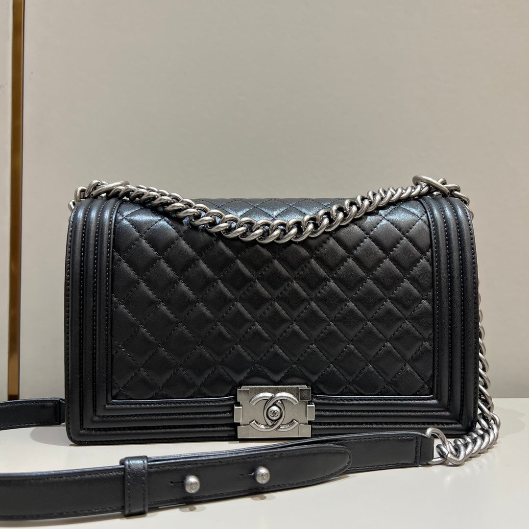 CH LARGE BOY HANDBAG 28 Lambskin Black