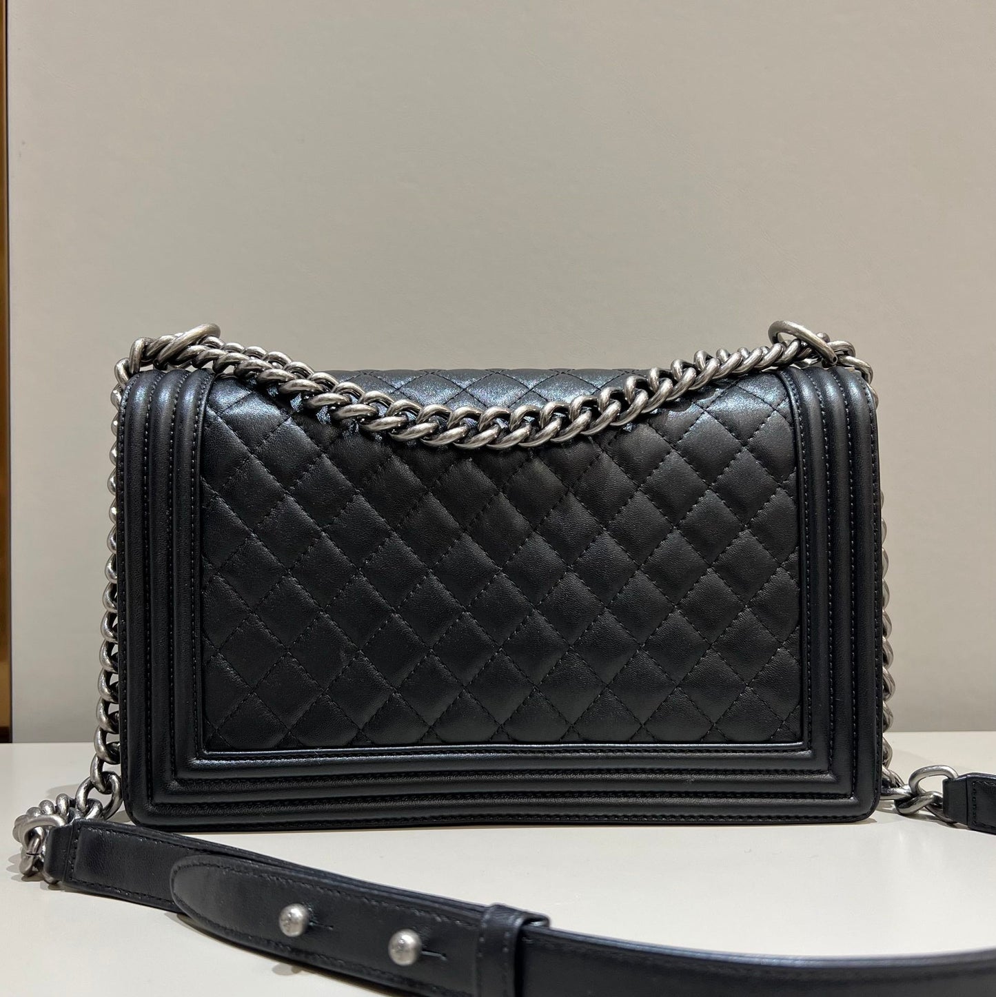 CH LARGE BOY HANDBAG 28 Lambskin Black