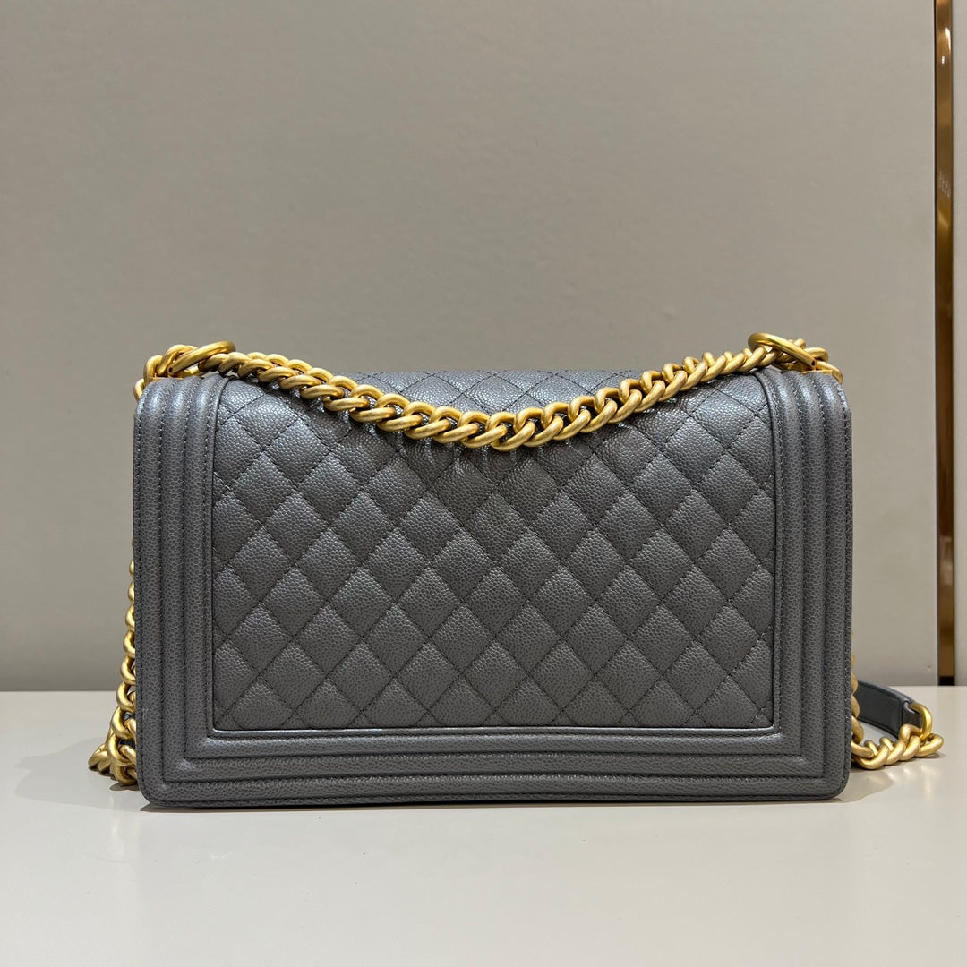 CH LARGE BOY HANDBAG 28 Grained Calfskin High-grade gray