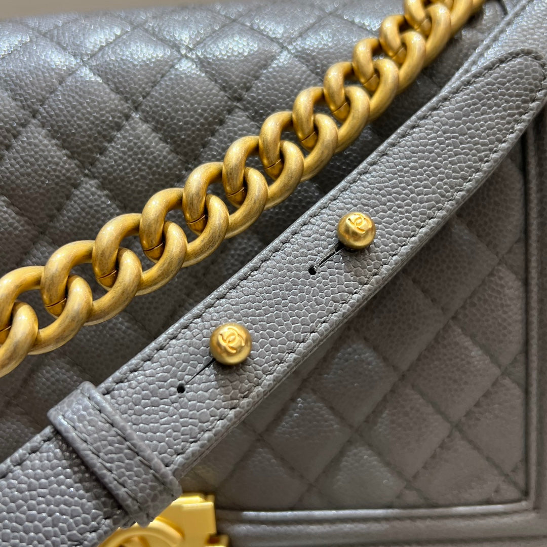 CH LARGE BOY HANDBAG 28 Grained Calfskin High-grade gray