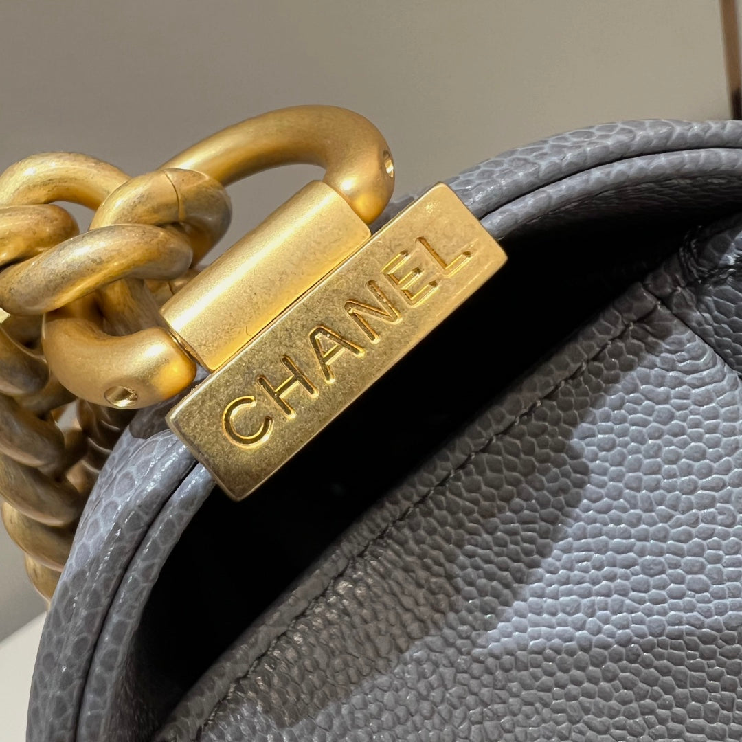 CH LARGE BOY HANDBAG 28 Grained Calfskin High-grade gray