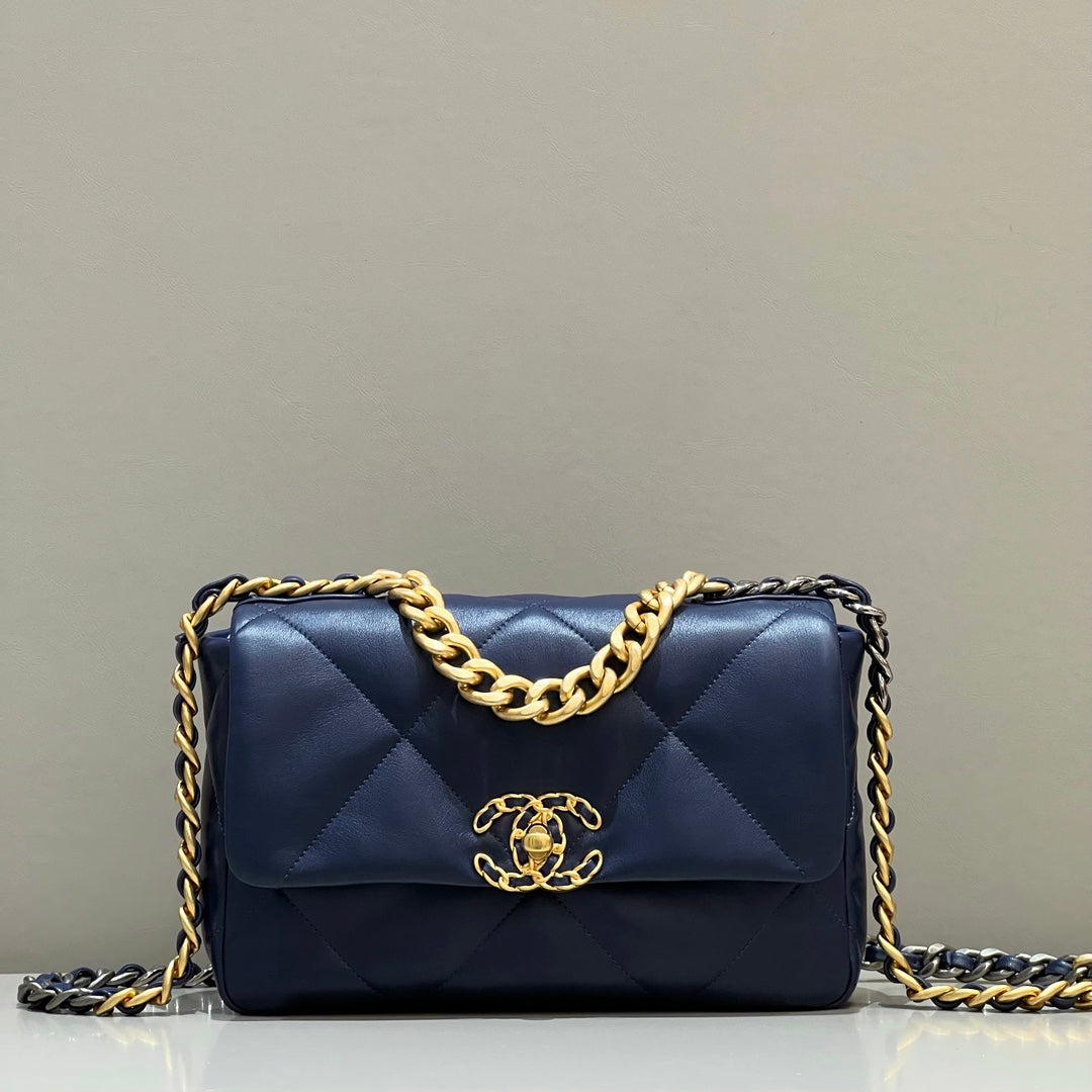CH 19 HANDBAG 26 Lambskin Navy Blue