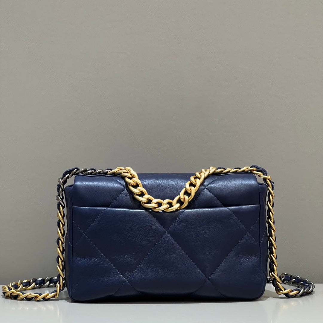 CH 19 HANDBAG 26 Lambskin Navy Blue