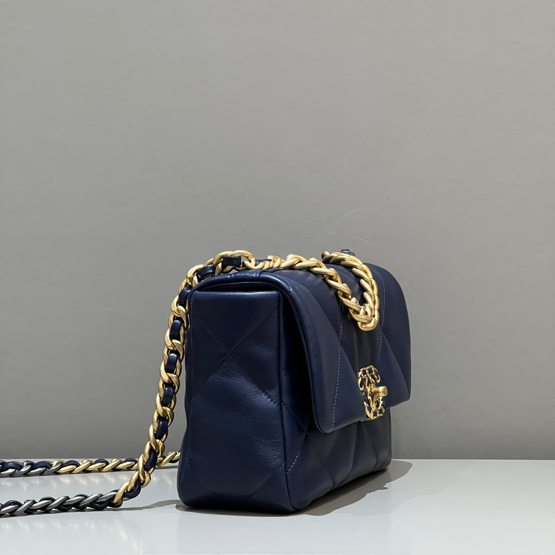 CH 19 HANDBAG 26 Lambskin Navy Blue