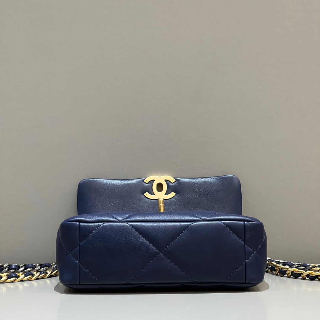 CH 19 HANDBAG 26 Lambskin Navy Blue