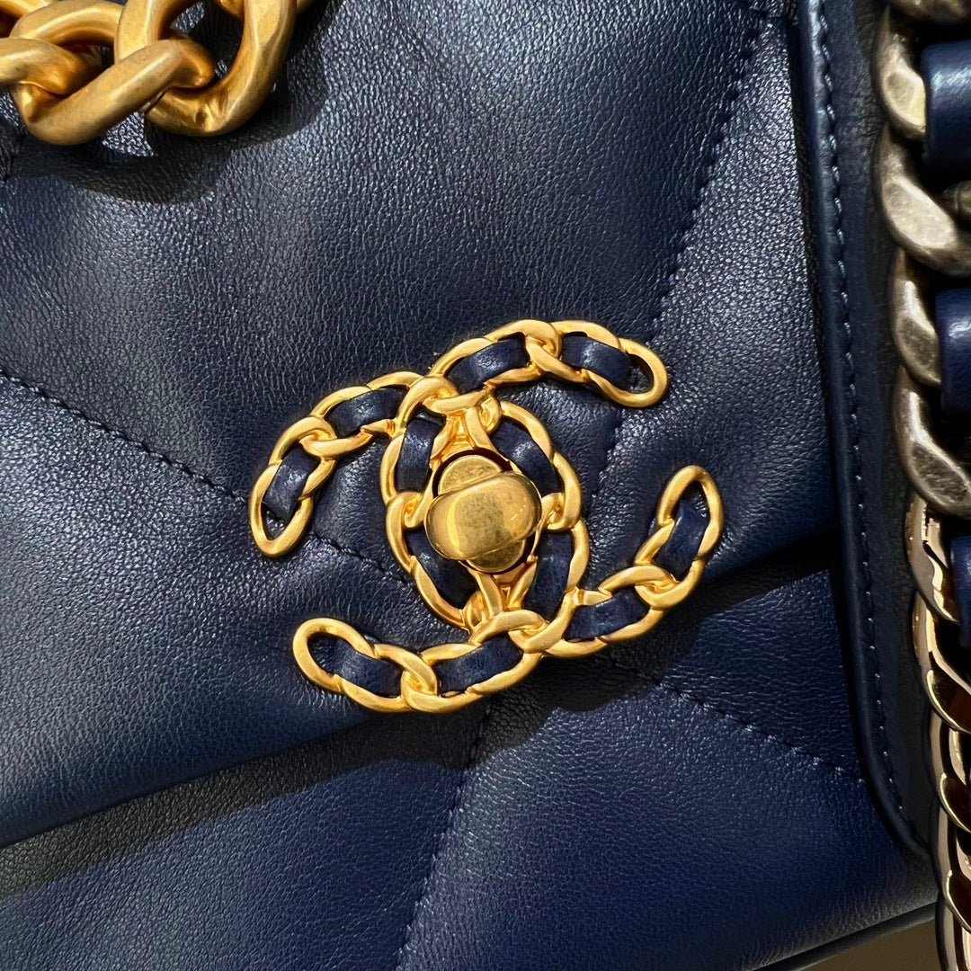 CH 19 HANDBAG 26 Lambskin Navy Blue