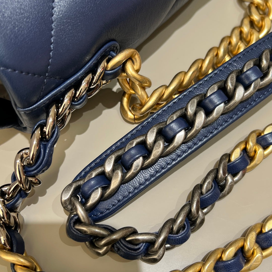 CH 19 HANDBAG 26 Lambskin Navy Blue