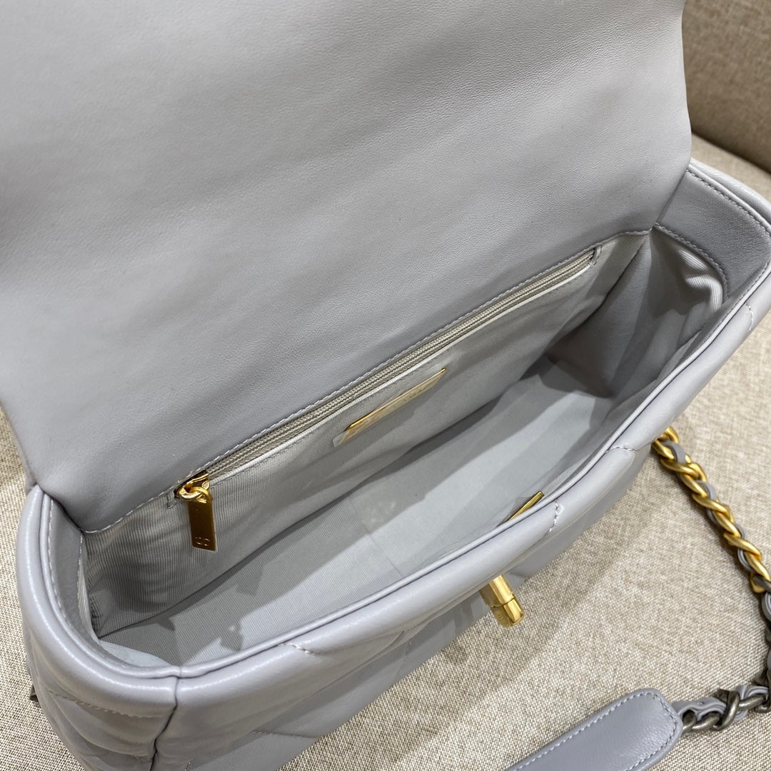 CH 19 HANDBAG 26 Lambskin Light Grey