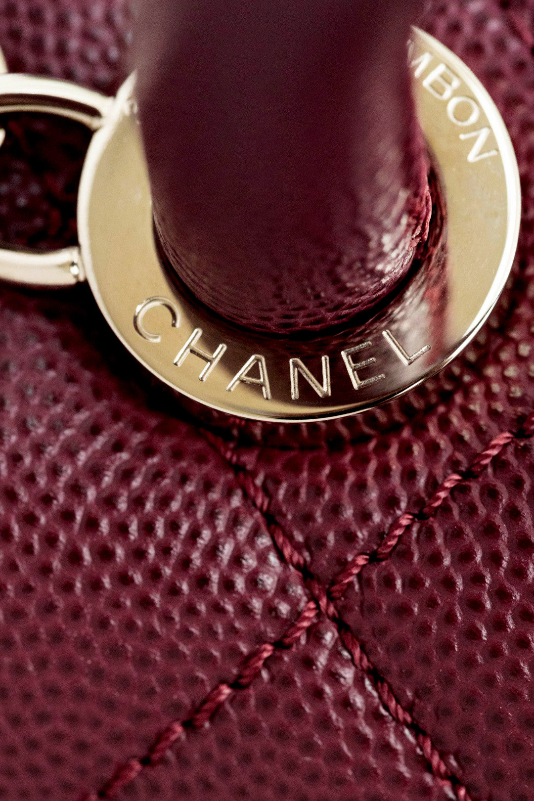 CH FLAP BAG WITH TOP HANDLE 24 Small Grained Calfskin Red Wine Color