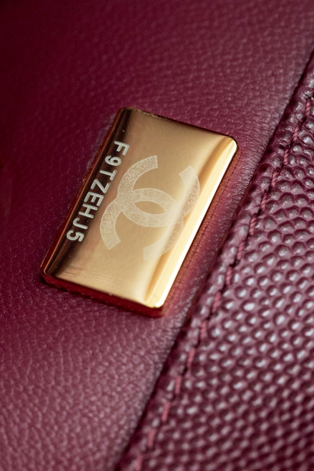 CH FLAP BAG WITH TOP HANDLE 24 Small Grained Calfskin Red Wine Color