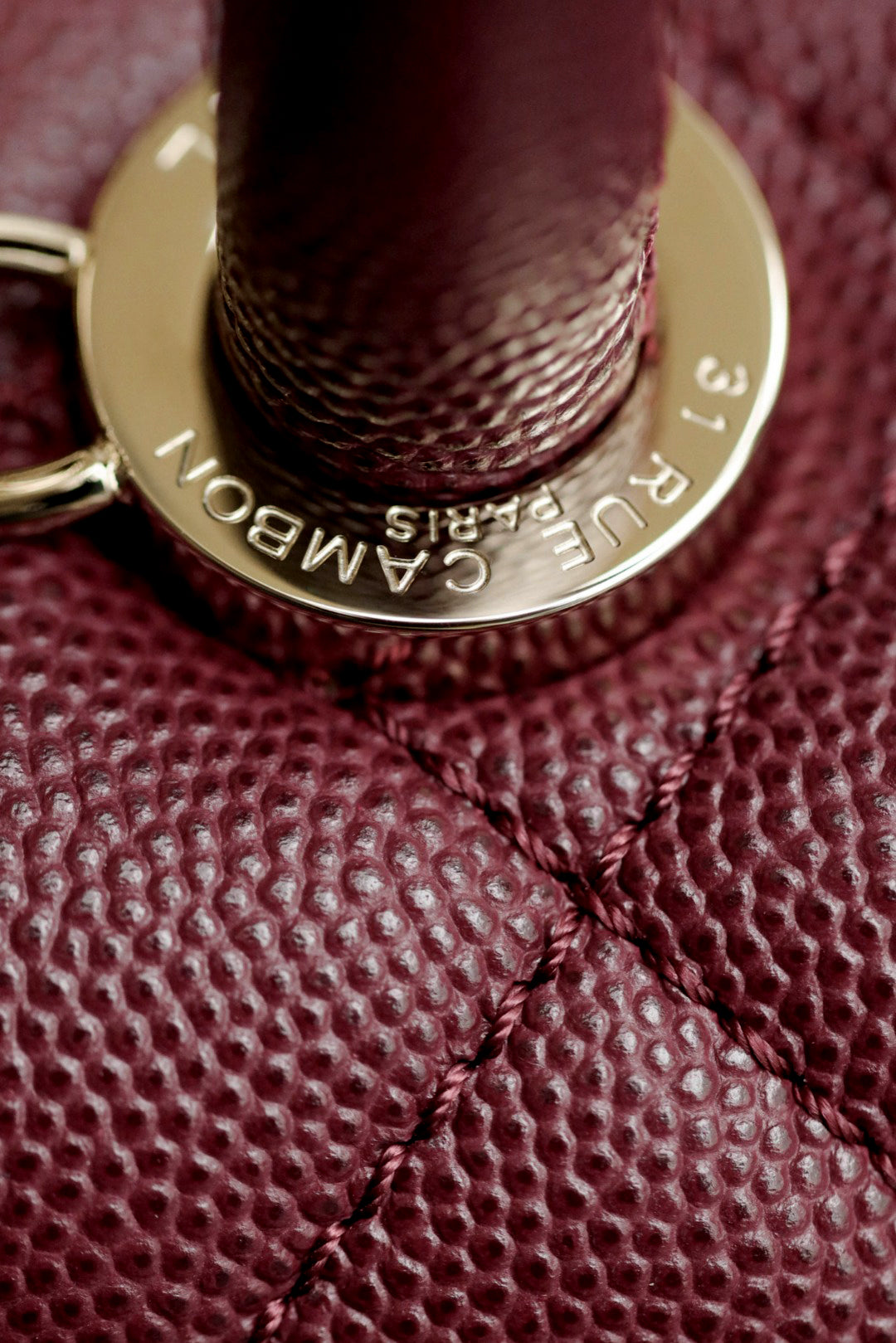 CH FLAP BAG WITH TOP HANDLE 24 Small Grained Calfskin Red Wine Color