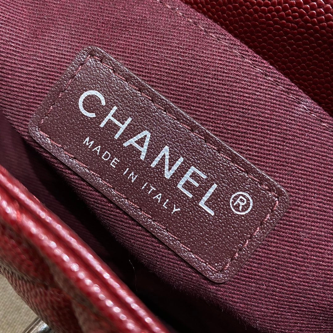 CH FLAP BAG WITH TOP HANDLE 24 Small Grained Calfskin Red Wine Color