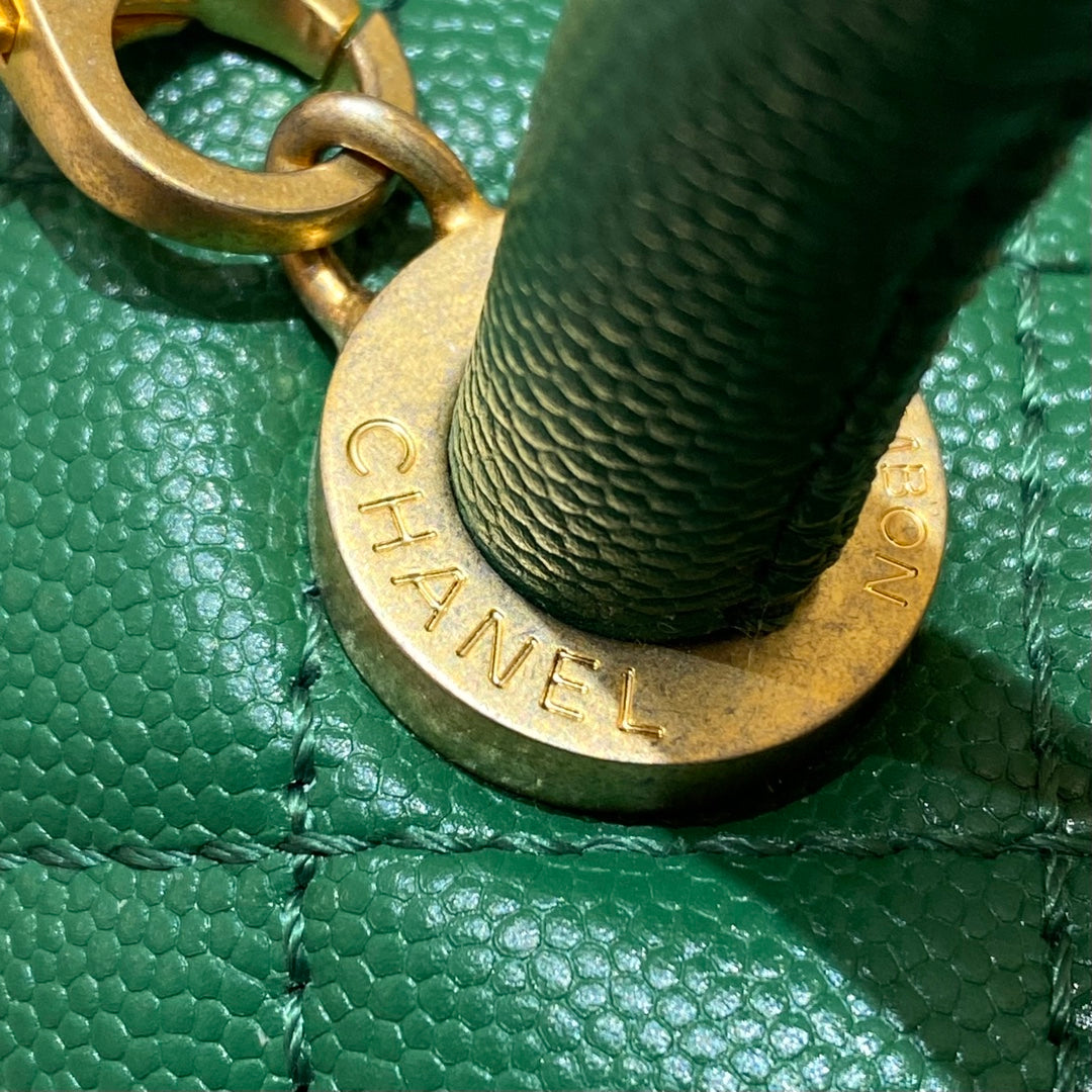 CH FLAP BAG WITH TOP HANDLE 24 Small Grained Calfskin Green