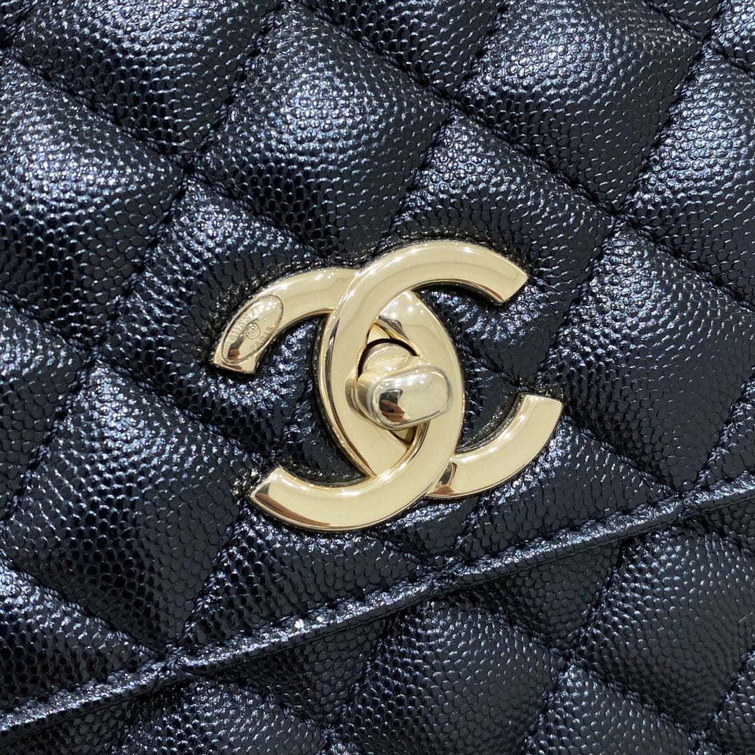CH LARGE FLAP BAG WITH TOP HANDLE 29 Small Grained Calfskin Black