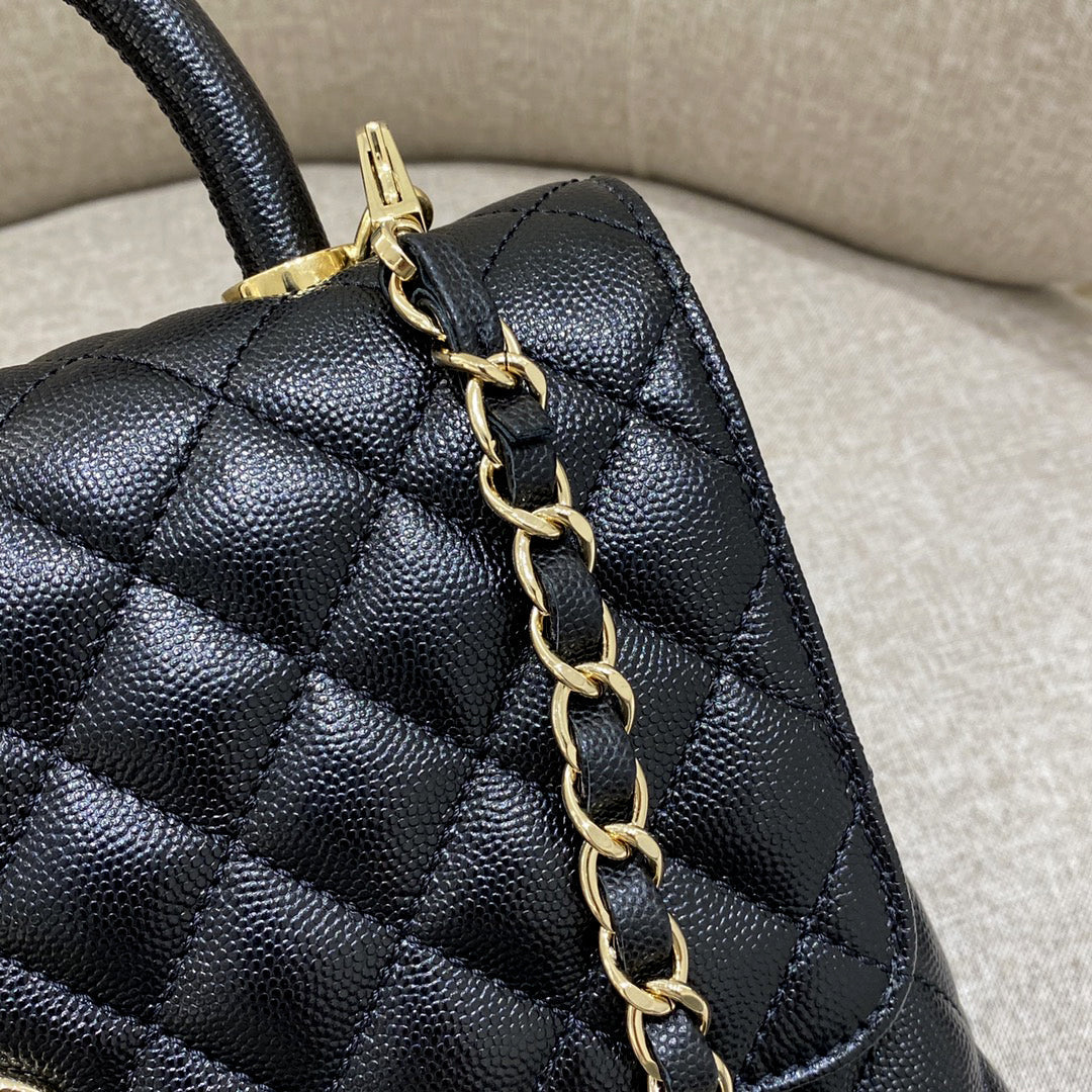 CH LARGE FLAP BAG WITH TOP HANDLE 29 Small Grained Calfskin Black