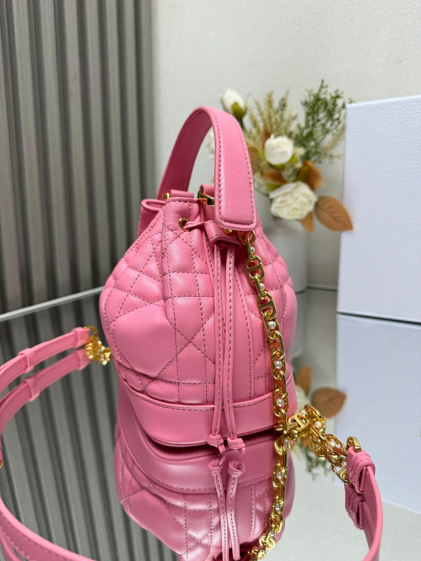 DO Small Jolie Bucket Bag Black Macrocannage Lambskin and Calfskin