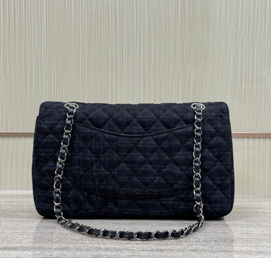 CH Classic 11.12 Handbag 25.5 Printed Denim & Ruthenium-Finish Metal Black