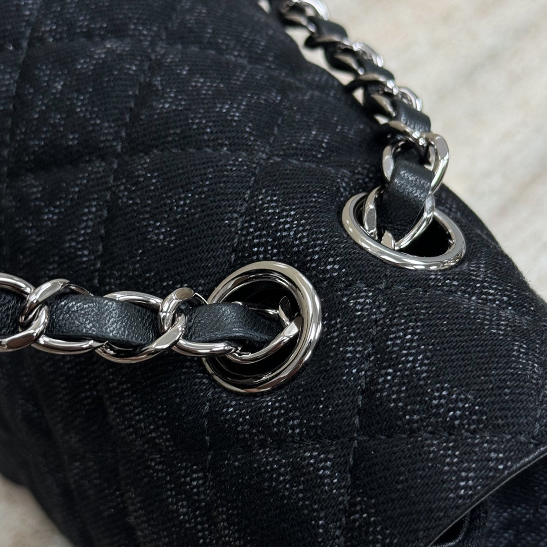 CH Classic 11.12 Handbag 25.5 Printed Denim & Ruthenium-Finish Metal Black