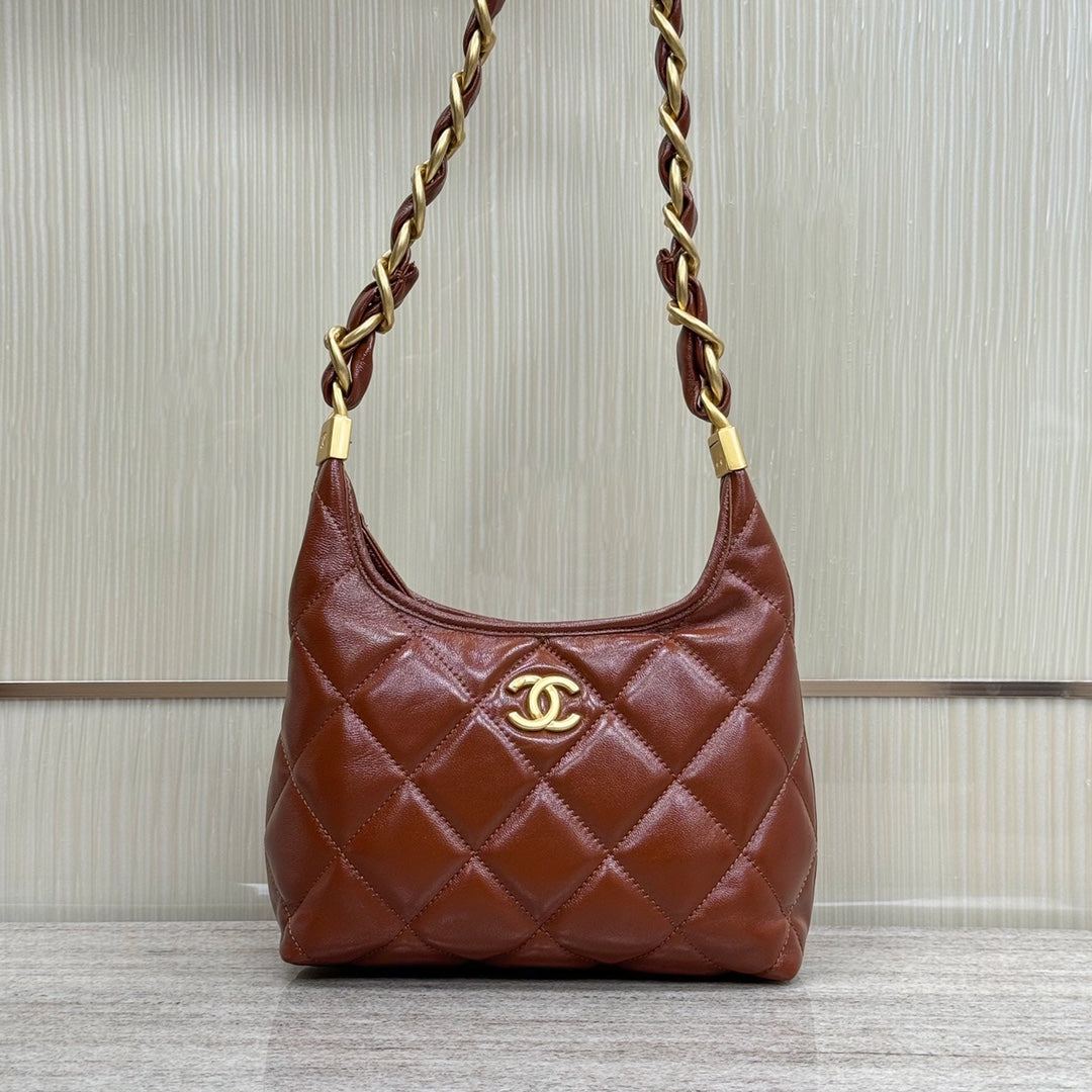 CH Hobo Handbag Shiny Calfskin & Gold-Tone Metal