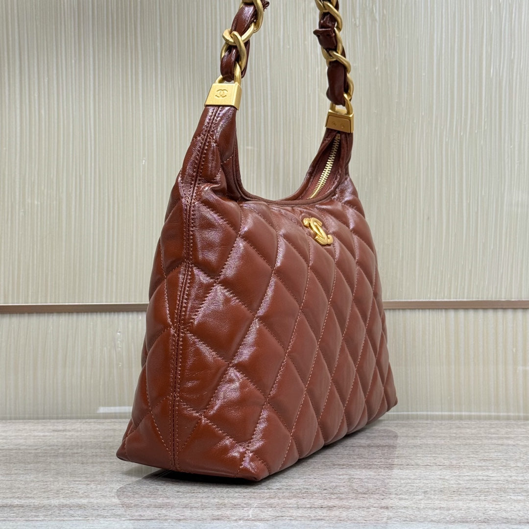 CH Hobo Handbag Shiny Calfskin & Gold-Tone Metal