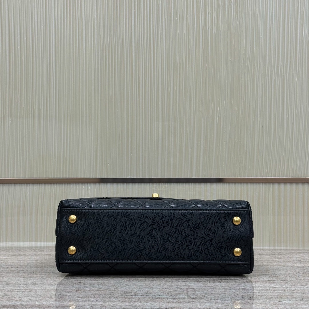 CH FLAP BAG WITH TOP HANDLE 24 Grained Calfskin Black